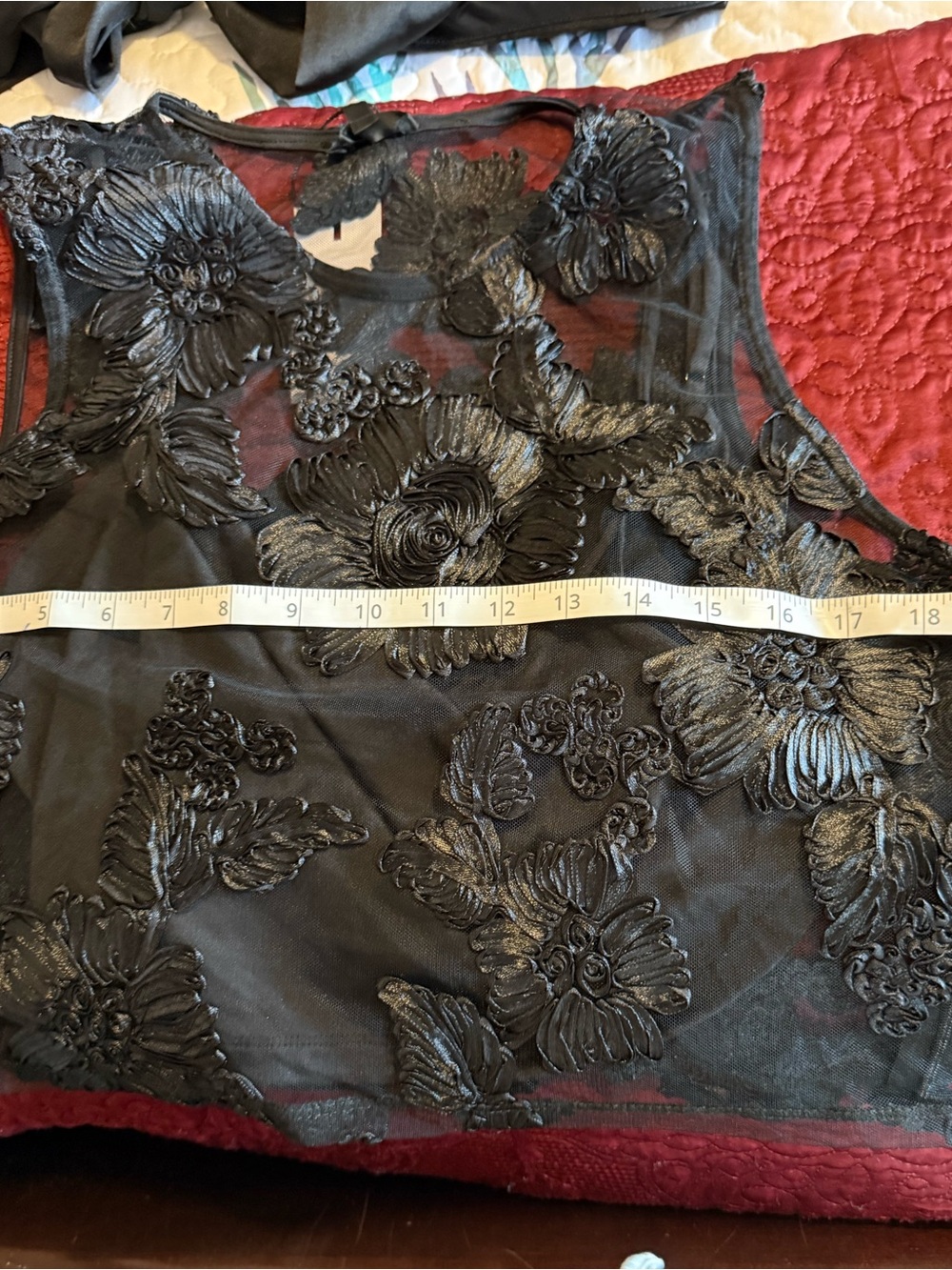 Dynamite Black Sheer Floral Appliqué Camisole